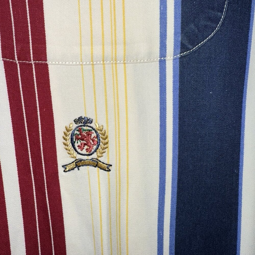 Vintage Tommy Hilfiger Shirt Mens Large Stripe Colorblock Crest Flag Logo 90s - Picture 3 of 10